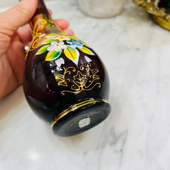 💰3/$15💰VTG  Hand painted amethyst floral bud vase bright gold - Picture 12 of 15